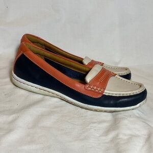 Clark’s Artisan Cliffrose Enza Loafers in Navy, Coral & Cream - women-7M